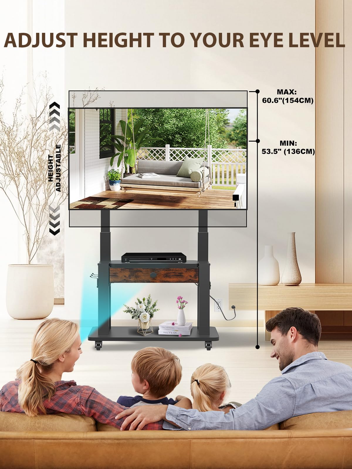 Black Rolling TV Stand with Power Outlet for 32-75 Inch Screens Q682
