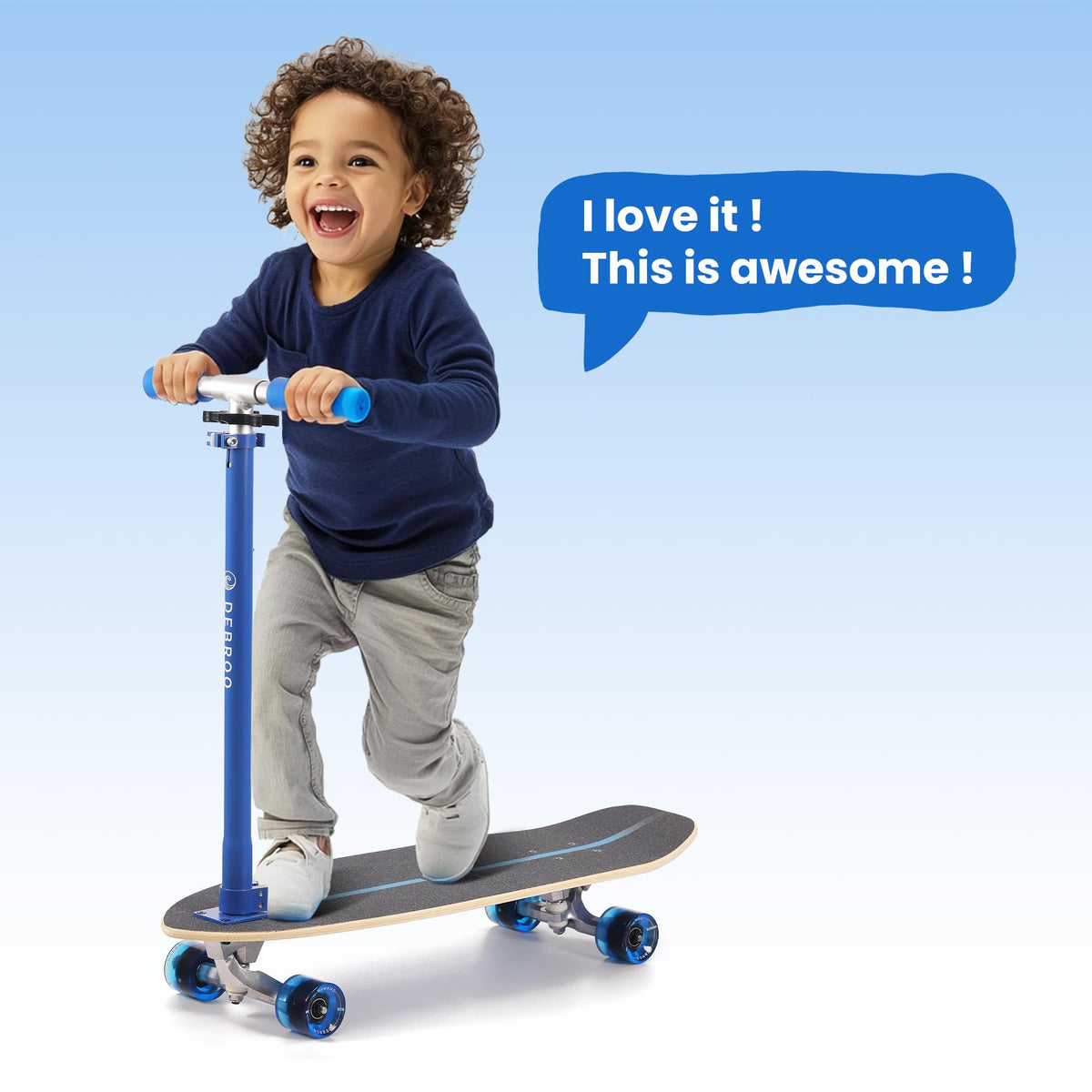 2-in-1 Kids Skateboard & Scooter with LED Light-Up Wheels, Adjustable Height, Blue O293