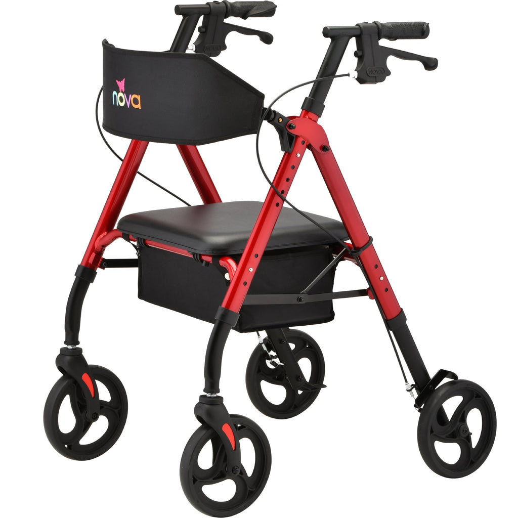 Foldable Rollator Walker with Seat, 8” All-Terrain Wheels, Red B586743