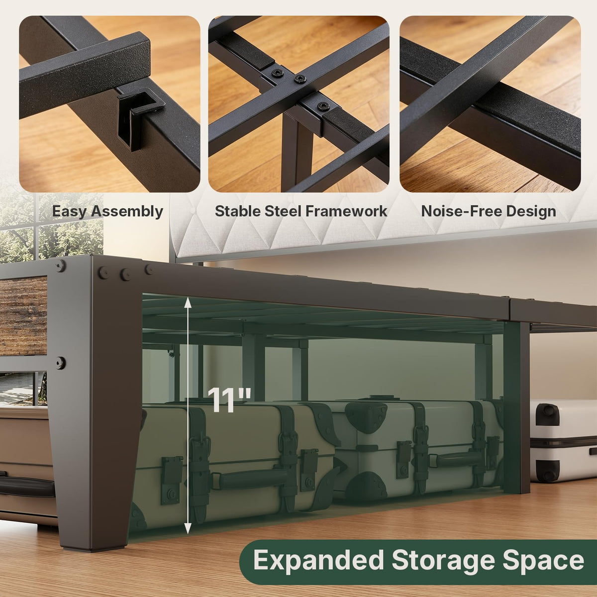 Twin Bed Frame with Headboard and Charging Plug T8539