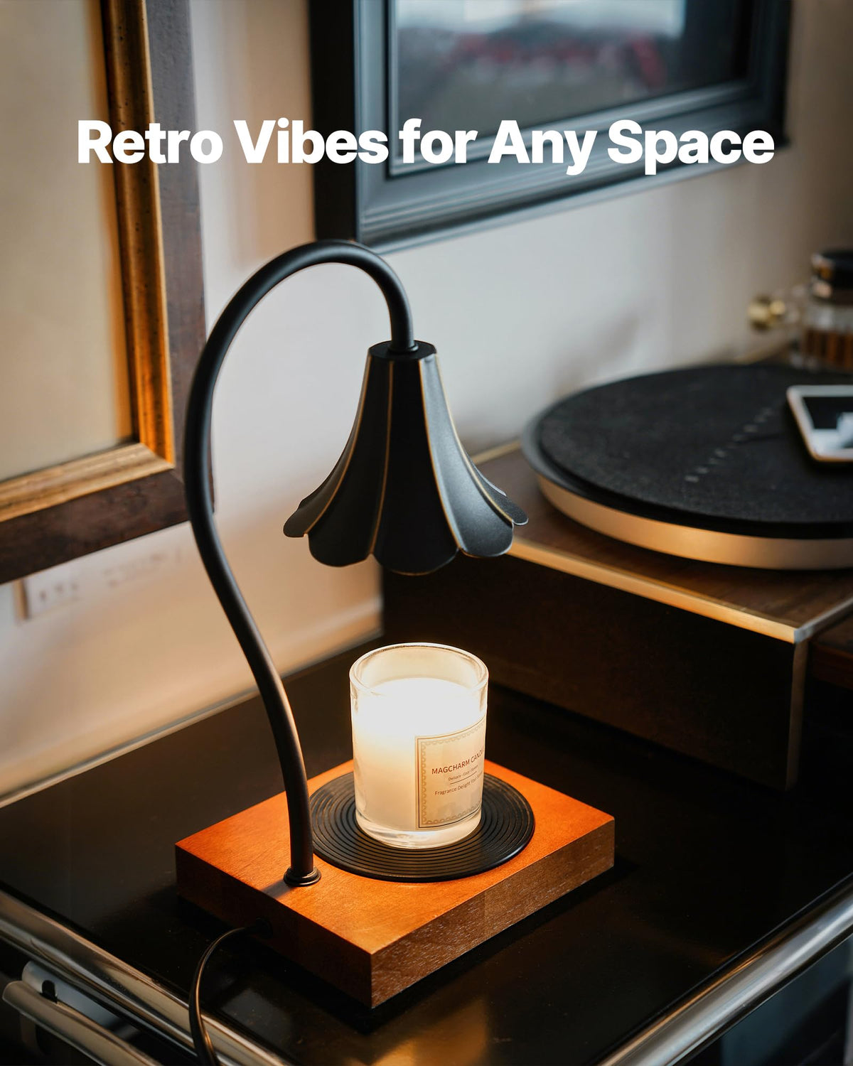 Black Candle Warmer Lamp with Timer & Stepless Dimmable D7268