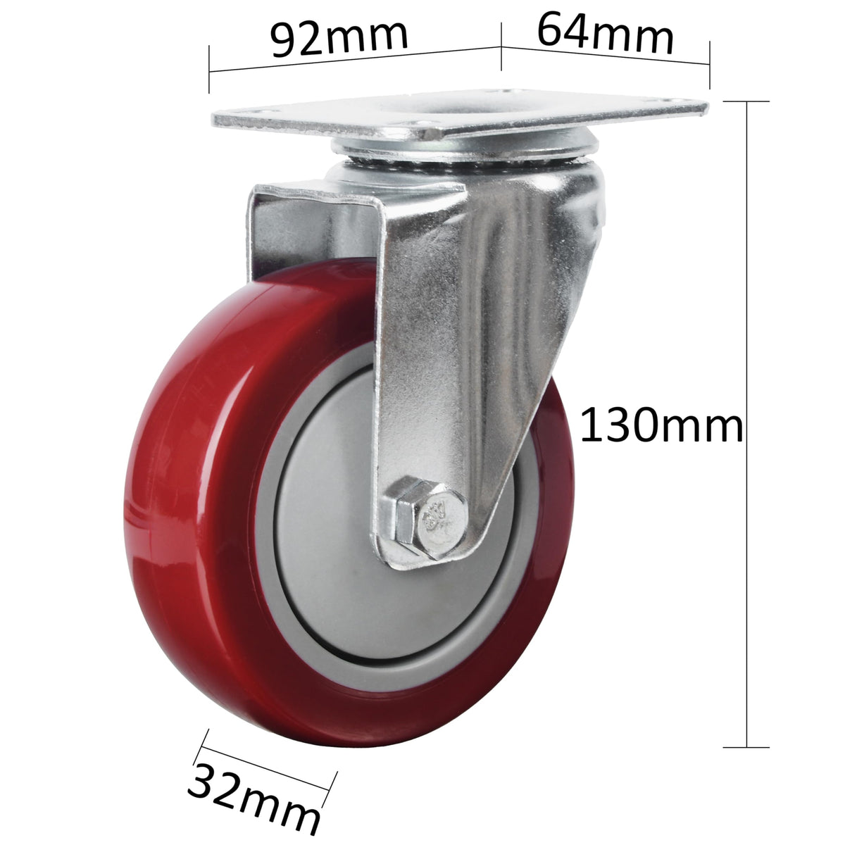 4” Swivel Plate Casters Set of 4 Heavy Duty Polyurethane Wheels Red Z361
