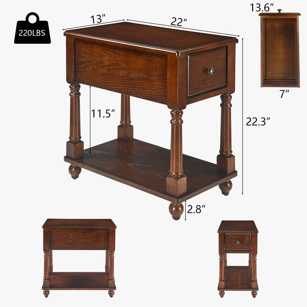 Narrow Wood End Table with Drawer O681