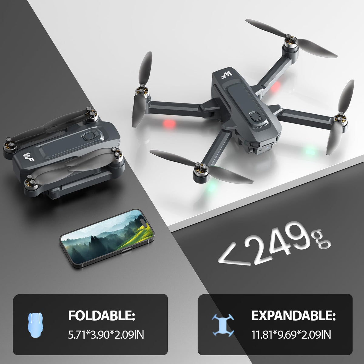 4K Foldable GPS Drone with 4.5" Screen Under 249g Black E944018