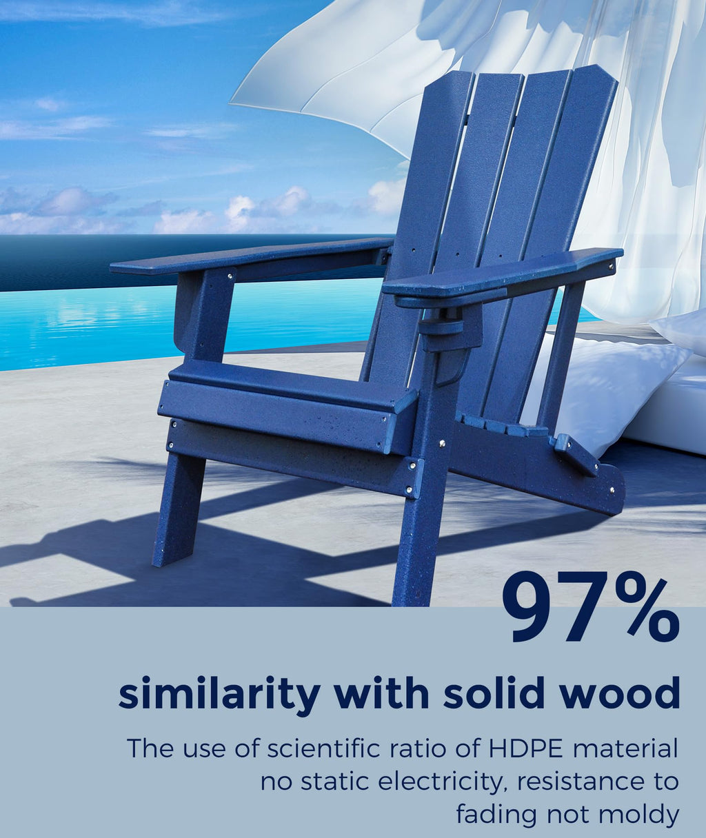 Oversized Folding HDPE Adirondack Chair with Cup Holder, Blue P818311