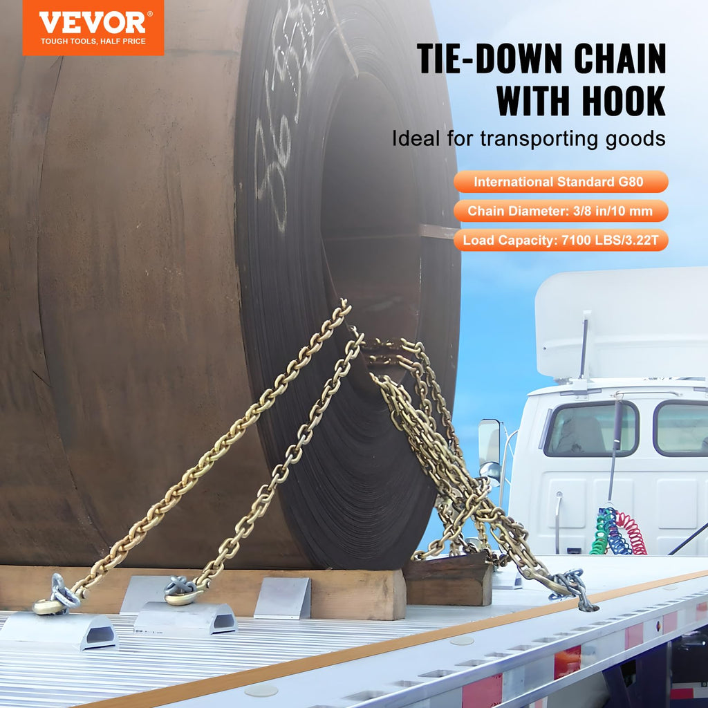 3/8" x 10.3' 2-Pack Tow Chain with Clevis Grab Hooks U911027