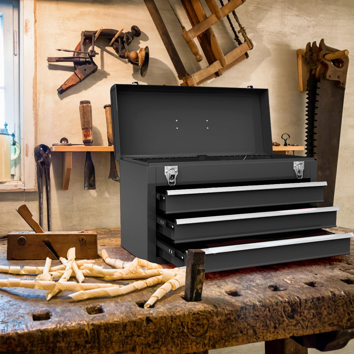 Portable Metal 3 Drawer Lockable Tool Box Y905940