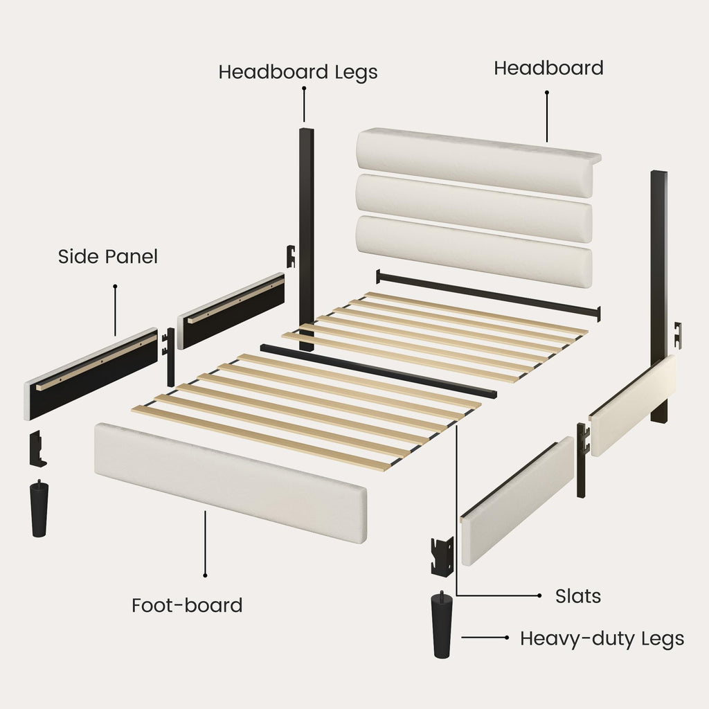 Beige Velvet Upholstered Twin Platform Bed Frame L544
