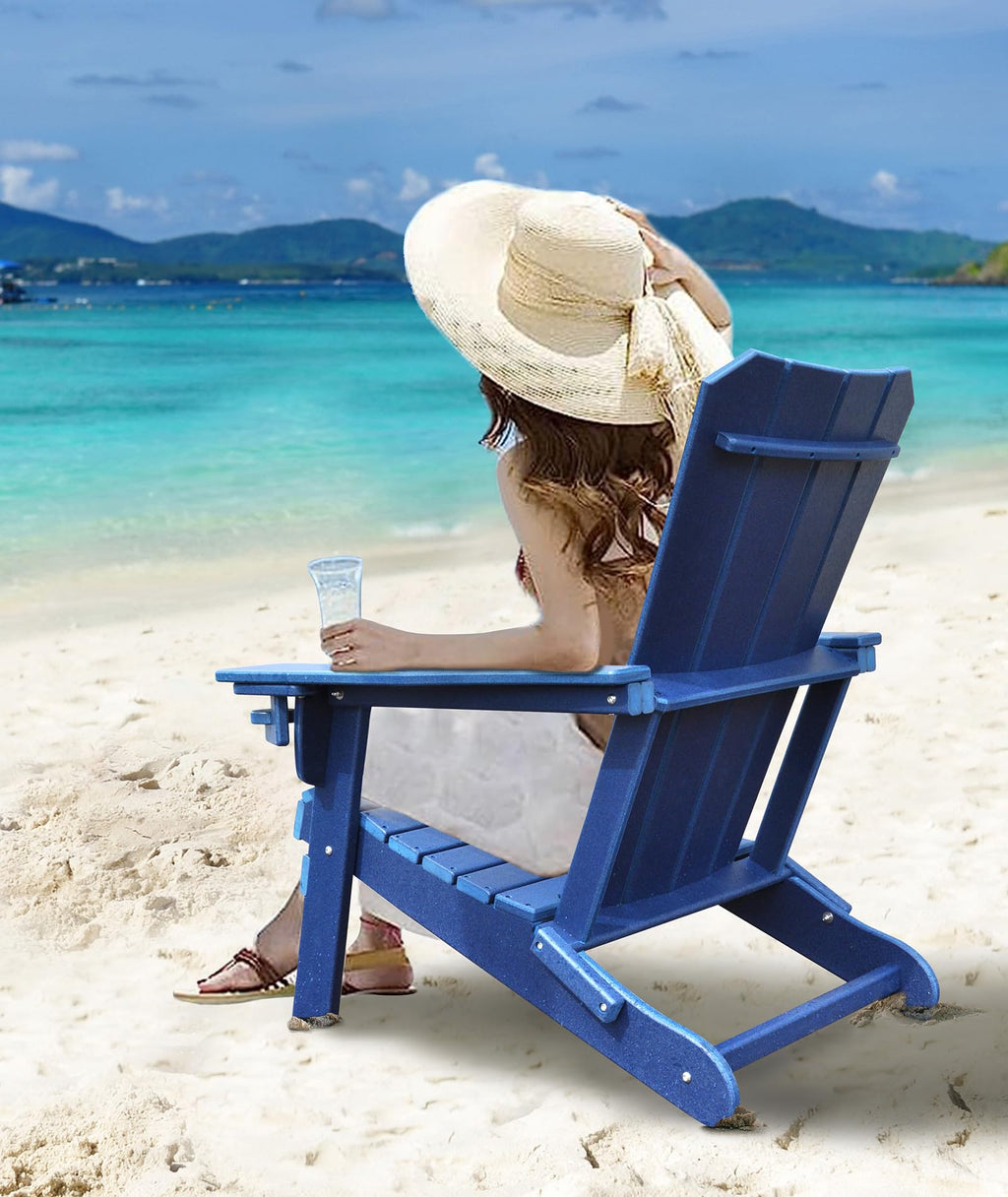 Oversized Folding HDPE Adirondack Chair with Cup Holder, Blue P818311