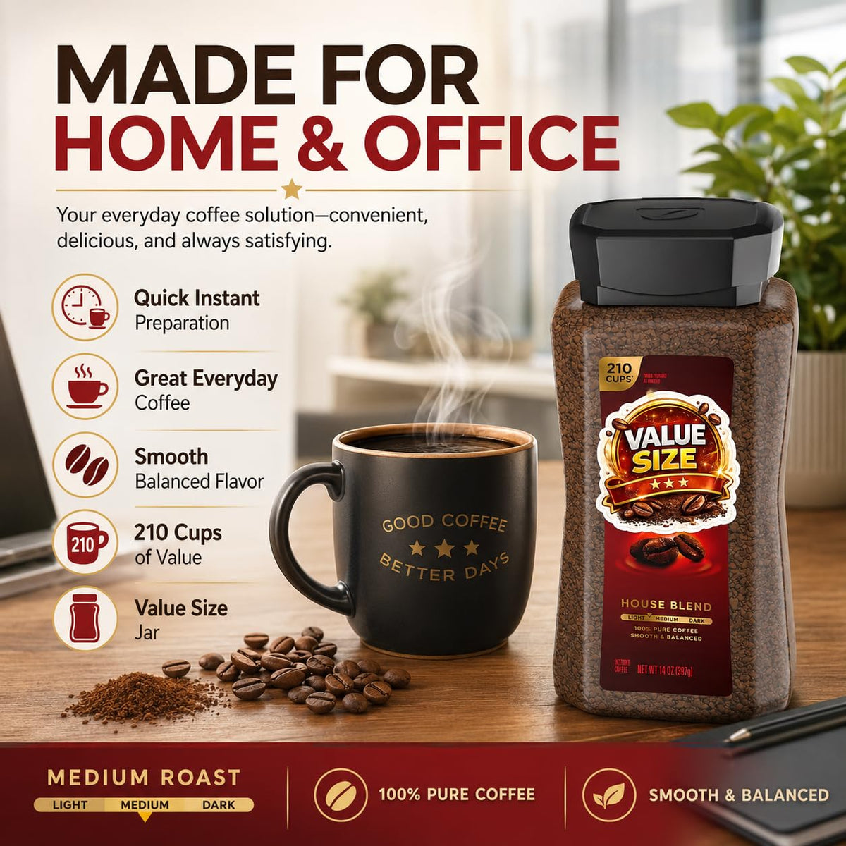 Instant Coffee 14oz Plastic Jar 2 Count H505