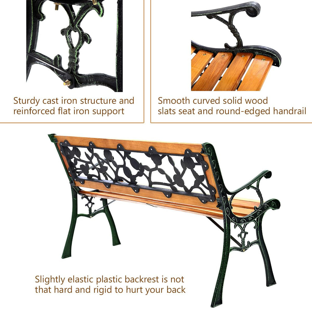 Outdoor Garden Bench with Rose Cast Backrest and Metal Legs H91445