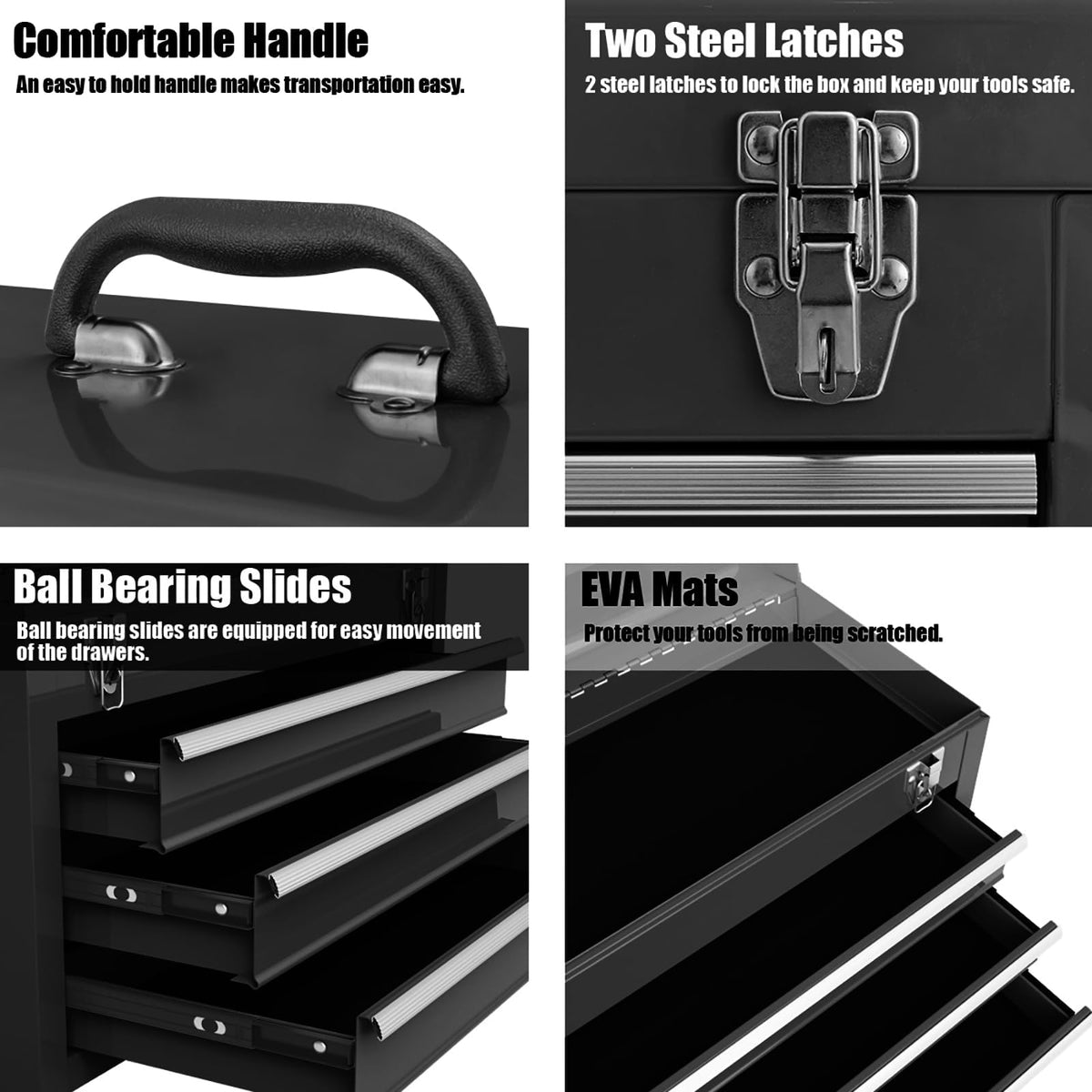 Portable Metal 3 Drawer Lockable Tool Box Y905940