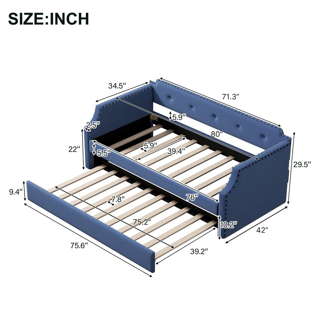 Blue Upholstered Daybed with Trundle R448