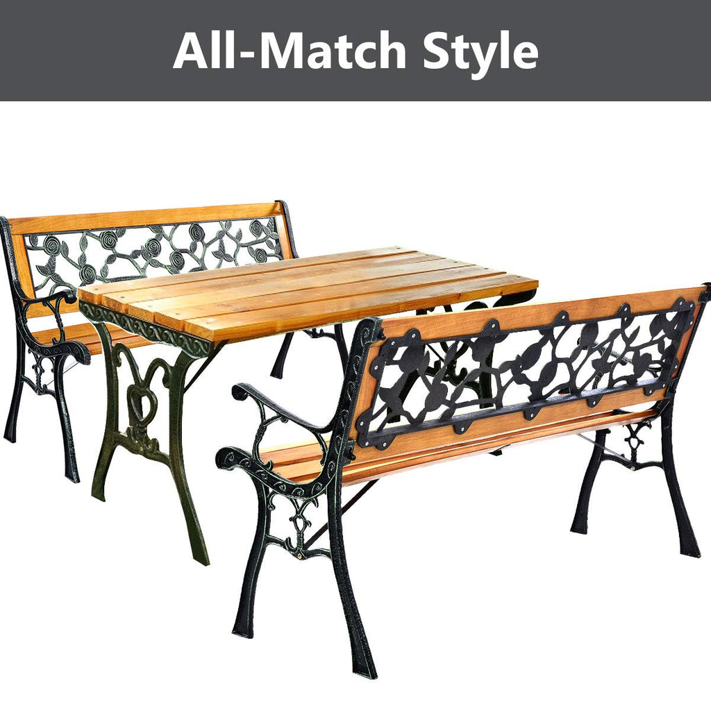 Outdoor Garden Bench with Rose Cast Backrest and Metal Legs H91445