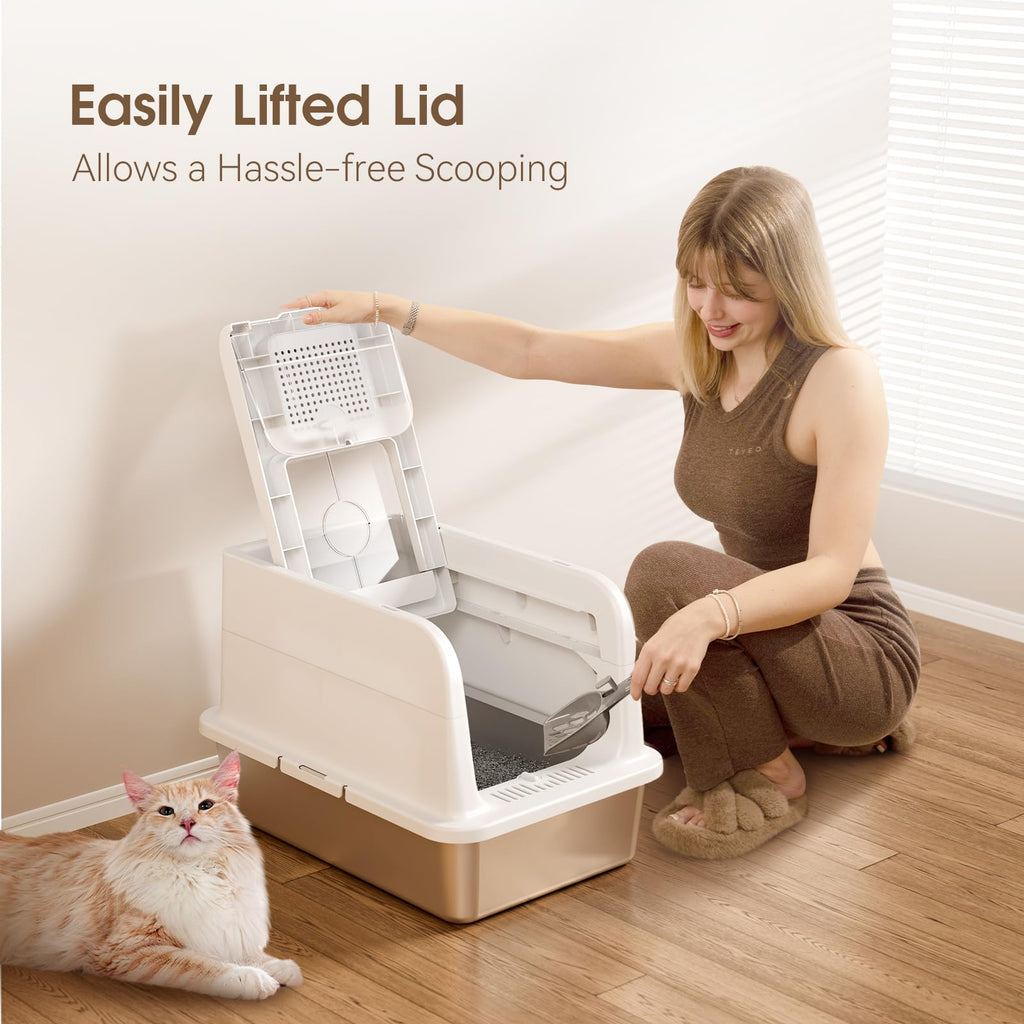 XL Stainless Steel Cat Litter Box with Lid K7748