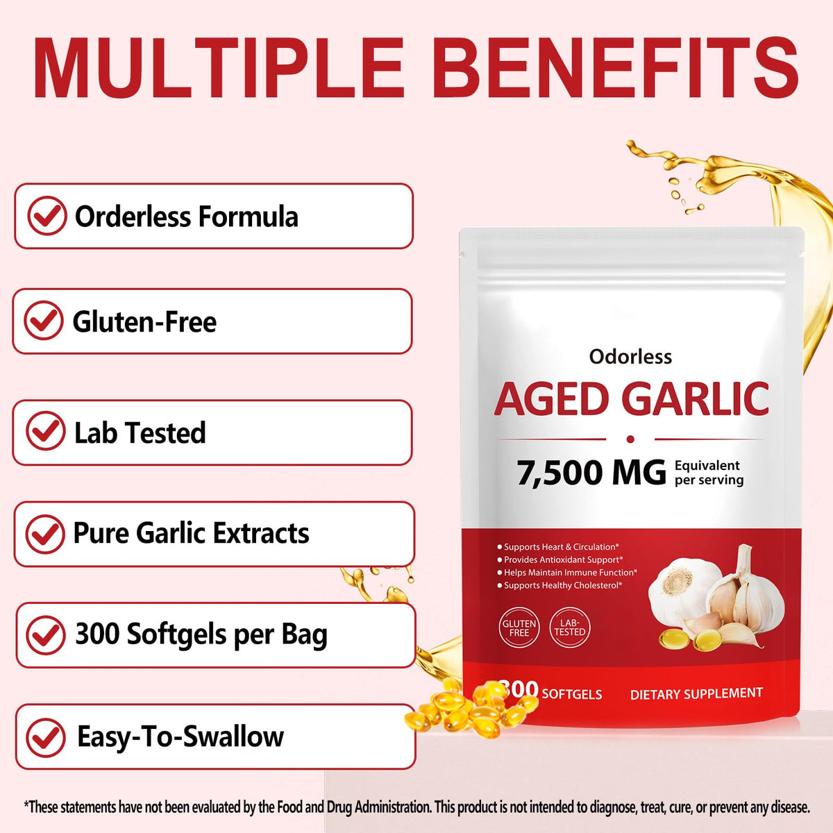 Odorless Garlic Supplement 300 Softgels E576795