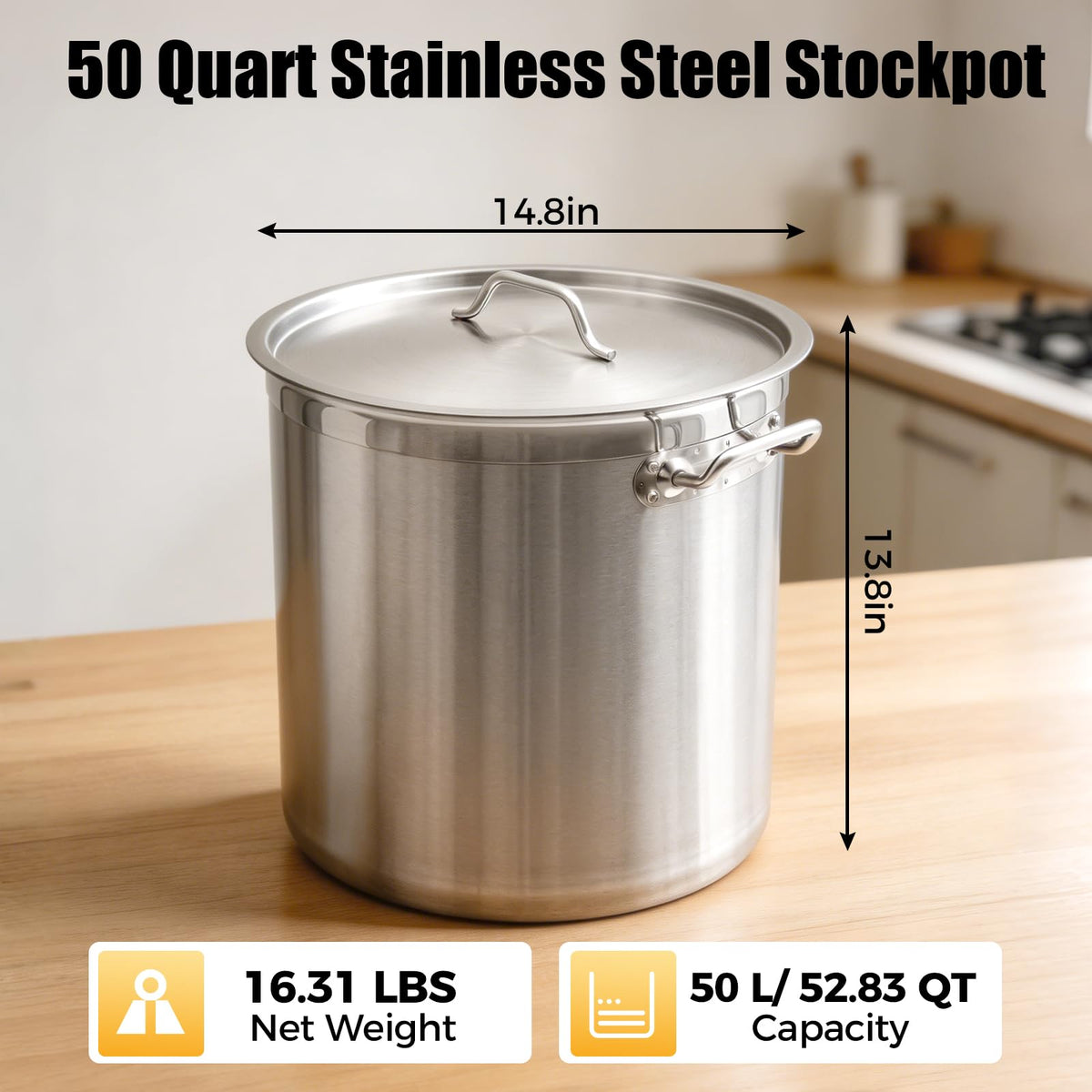50 Quart Stainless Steel Stockpot with Lid P3419
