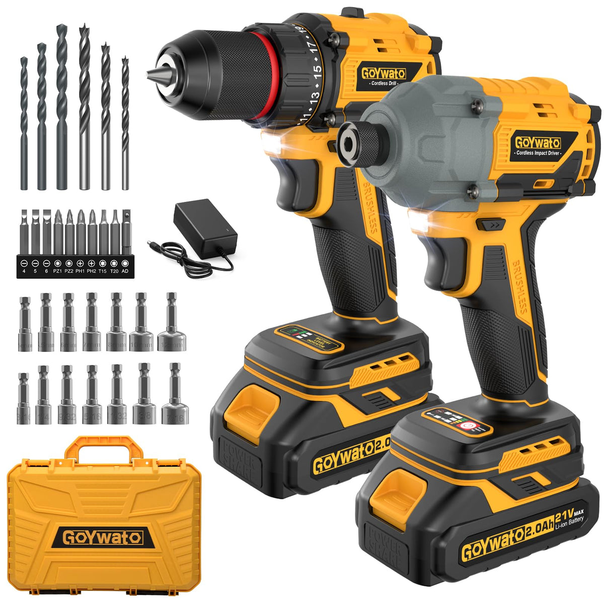 21V Brushless Cordless Drill & Impact Driver Combo Kit J807