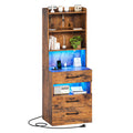 Tall Nightstand with Charging Station and LED Lights, 3 Drawers, Bookshelf J874795