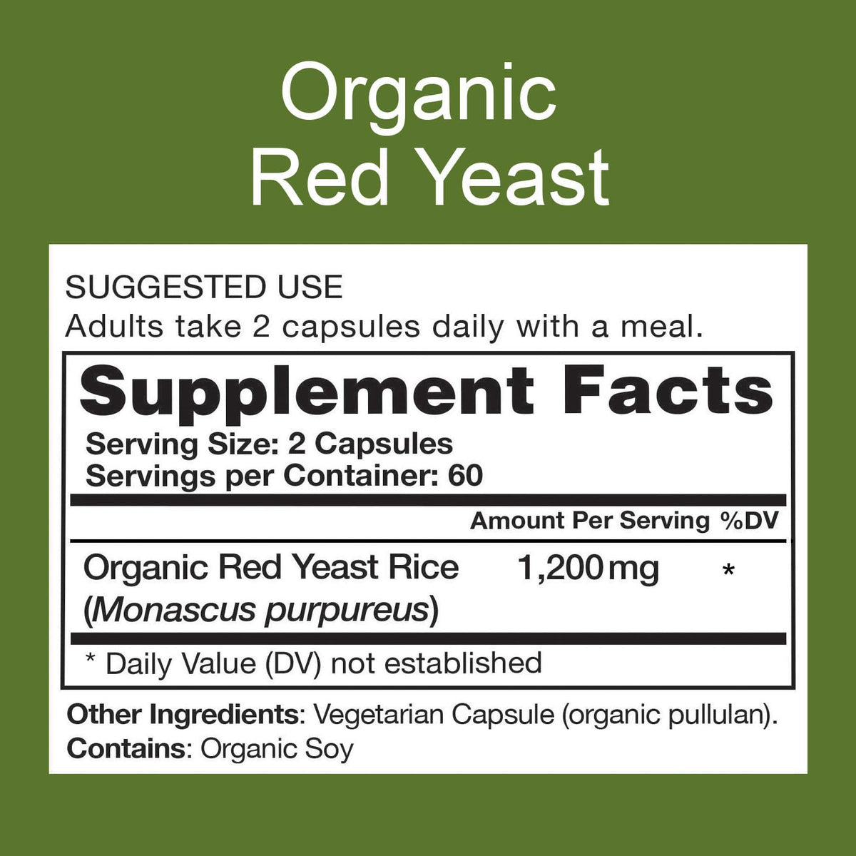 Organic Red Yeast Rice Supplement, 120 Capsules T800925
