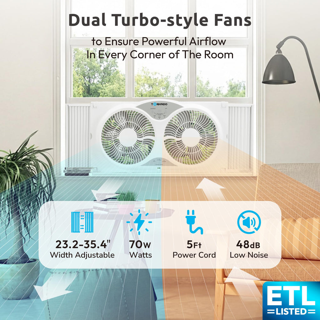 9 Inch Dual Window Fan with Remote Control, 3-Speed, White B6090