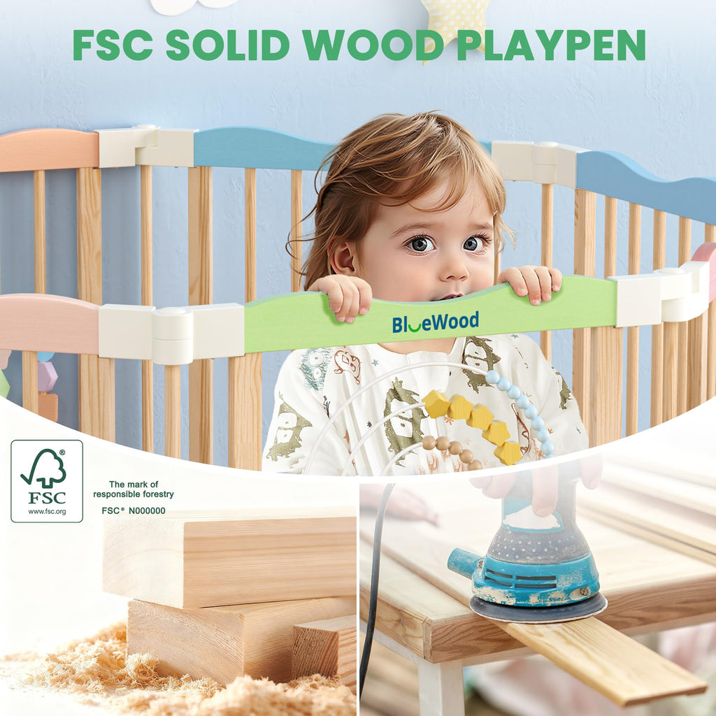 Foldable Wooden Baby Playpen, 45 x 45 x 24 inches T840