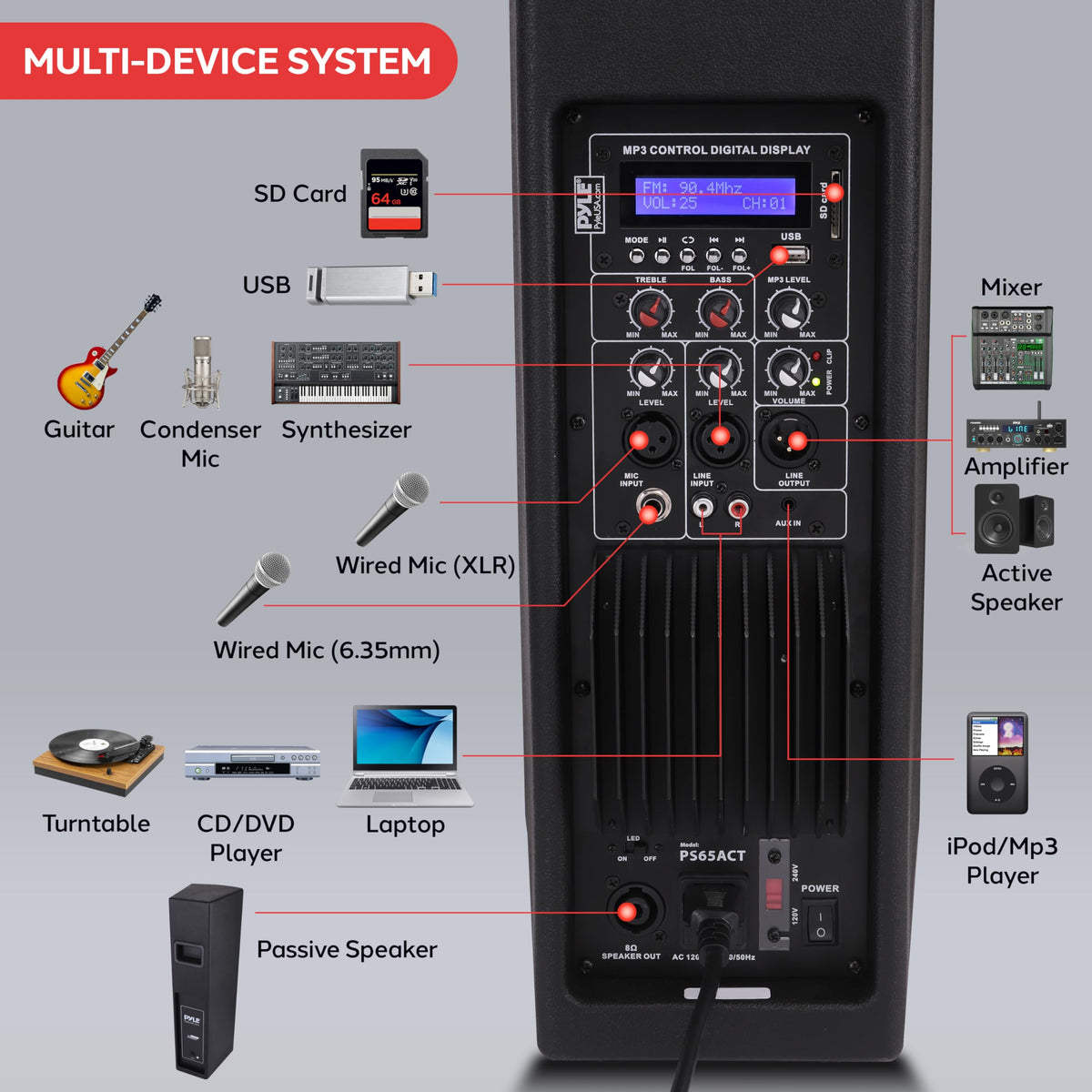 2000W Bluetooth PA Speaker System with LED Lights and Tripod Stands N515515