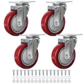 4” Swivel Plate Casters Set of 4 Heavy Duty Polyurethane Wheels Red Z361