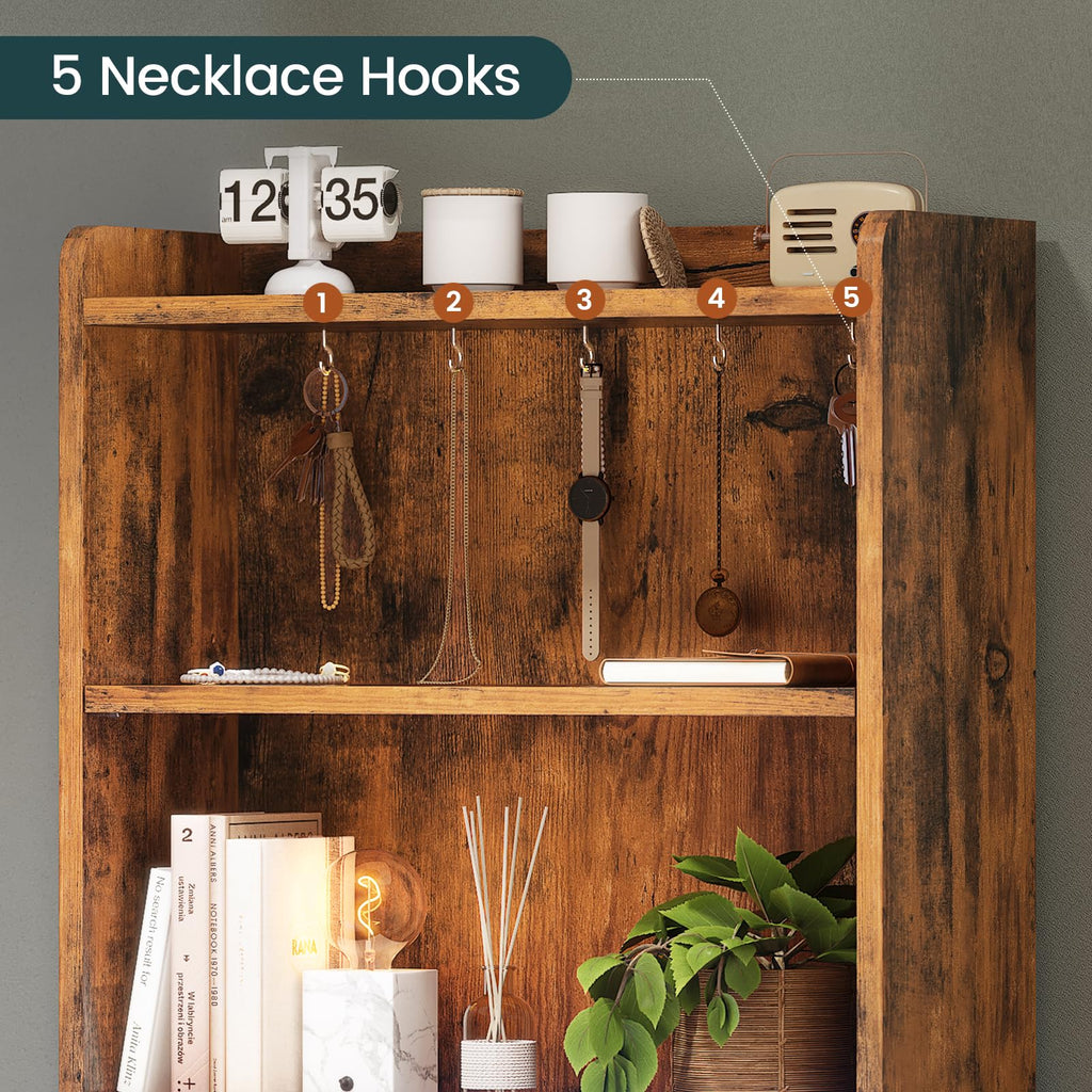 Tall Nightstand with Charging Station and LED Lights, 3 Drawers, Bookshelf J874795