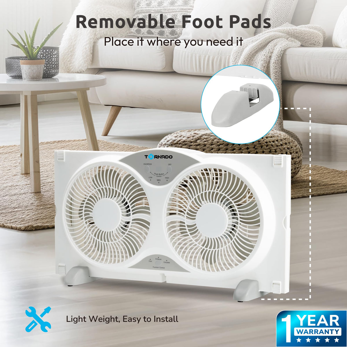 9 Inch Dual Window Fan with Remote Control, 3-Speed, White B6090