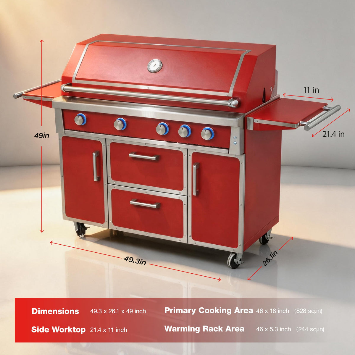 49" 5-Burner Red Propane Gas BBQ Grill X4905