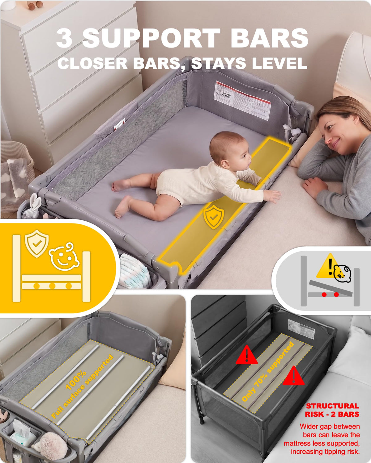 4-in-1 Baby Bassinet Bedside Sleeper, Playard & Changing Table L423