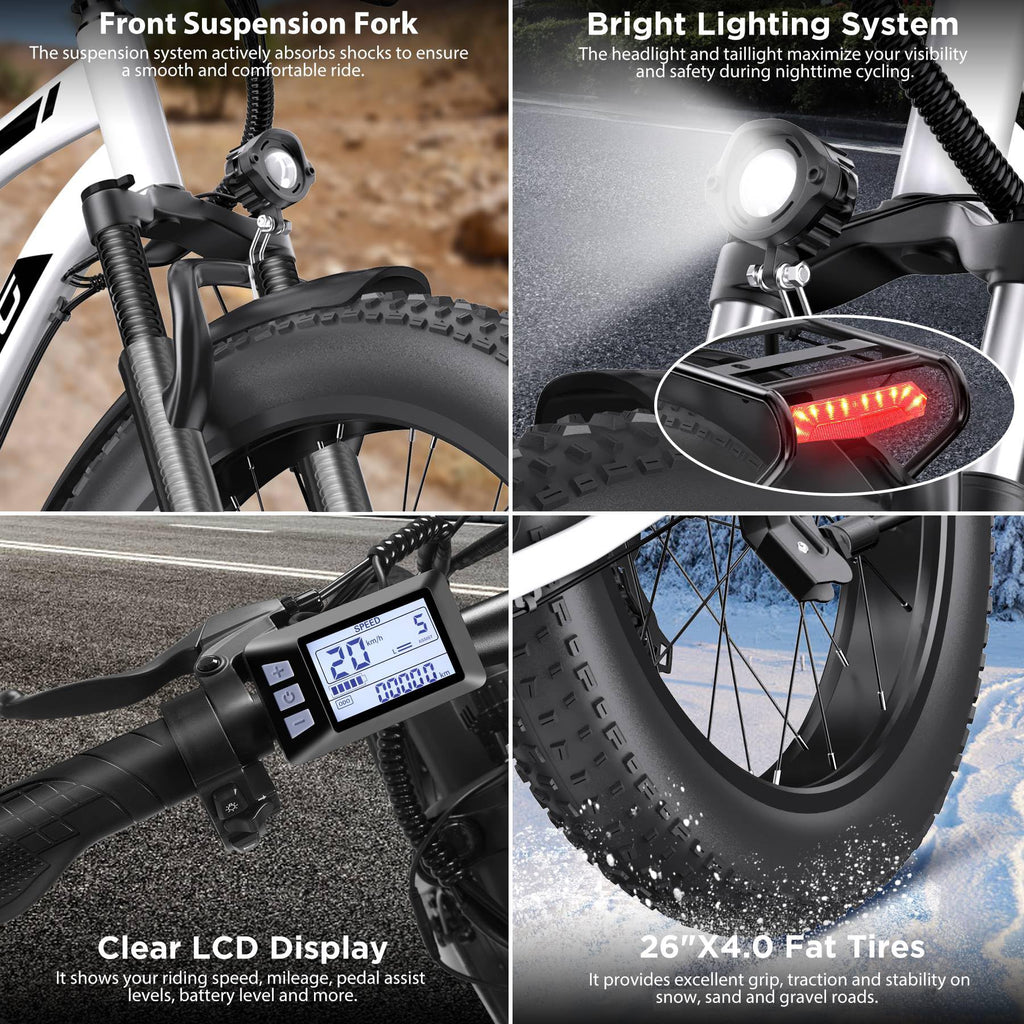 1000W 26" Fat Tire Electric Mountain Bike with 48V 13AH Battery L507