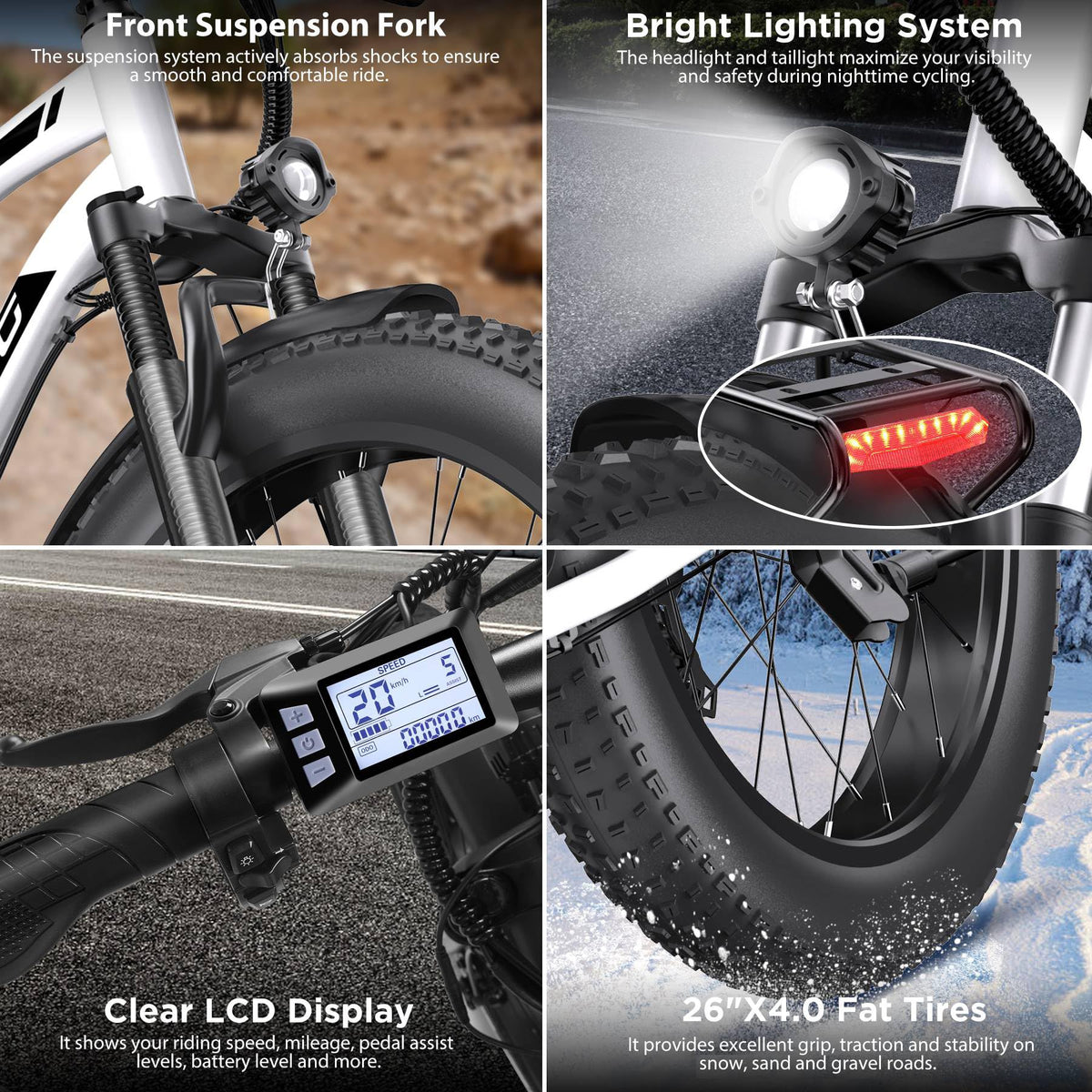 1000W 26" Fat Tire Electric Mountain Bike with 48V 13AH Battery L507
