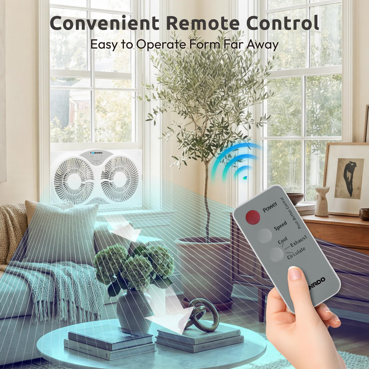 9 Inch Dual Window Fan with Remote Control, 3-Speed, White B6090