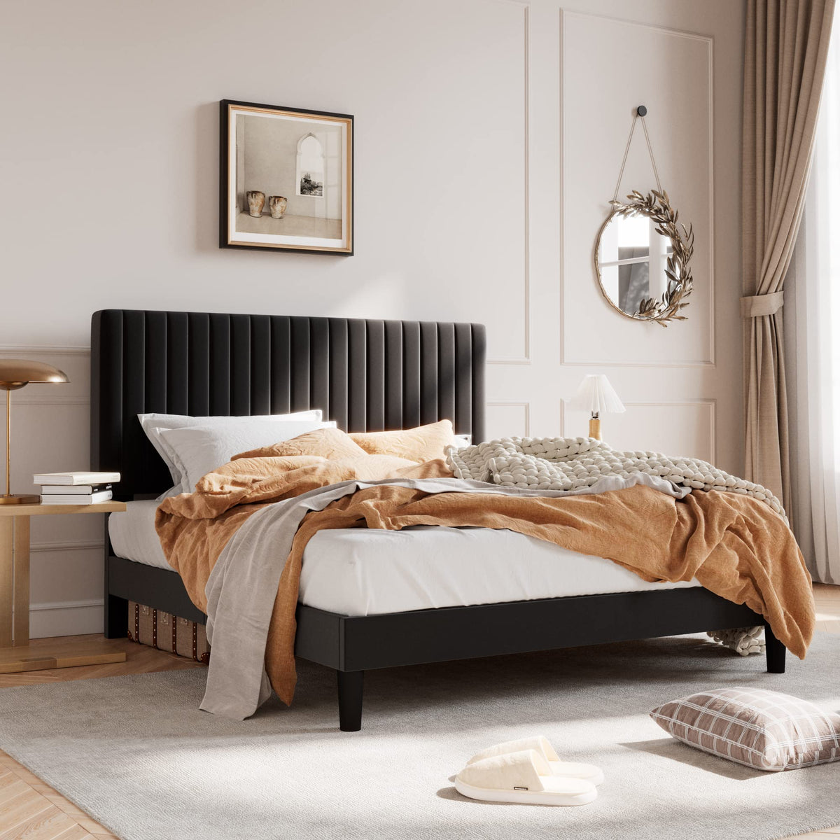 Queen Upholstered Platform Bed Frame with Adjustable Headboard T841759