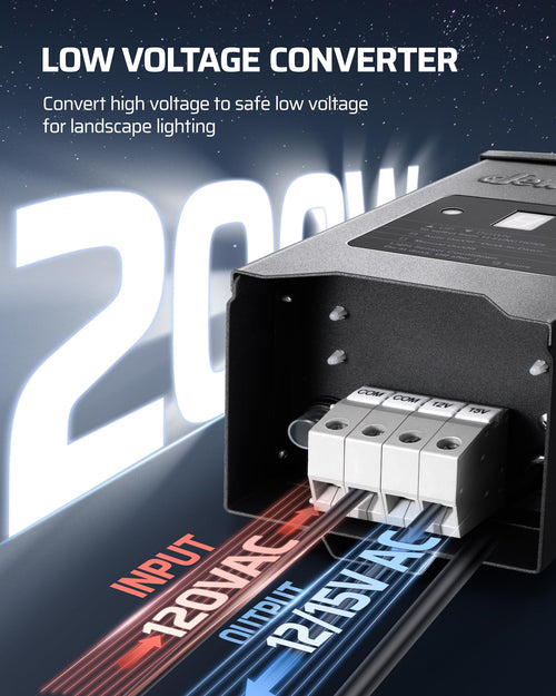 200W Weatherproof Low Voltage Landscape Lighting Transformer T3868