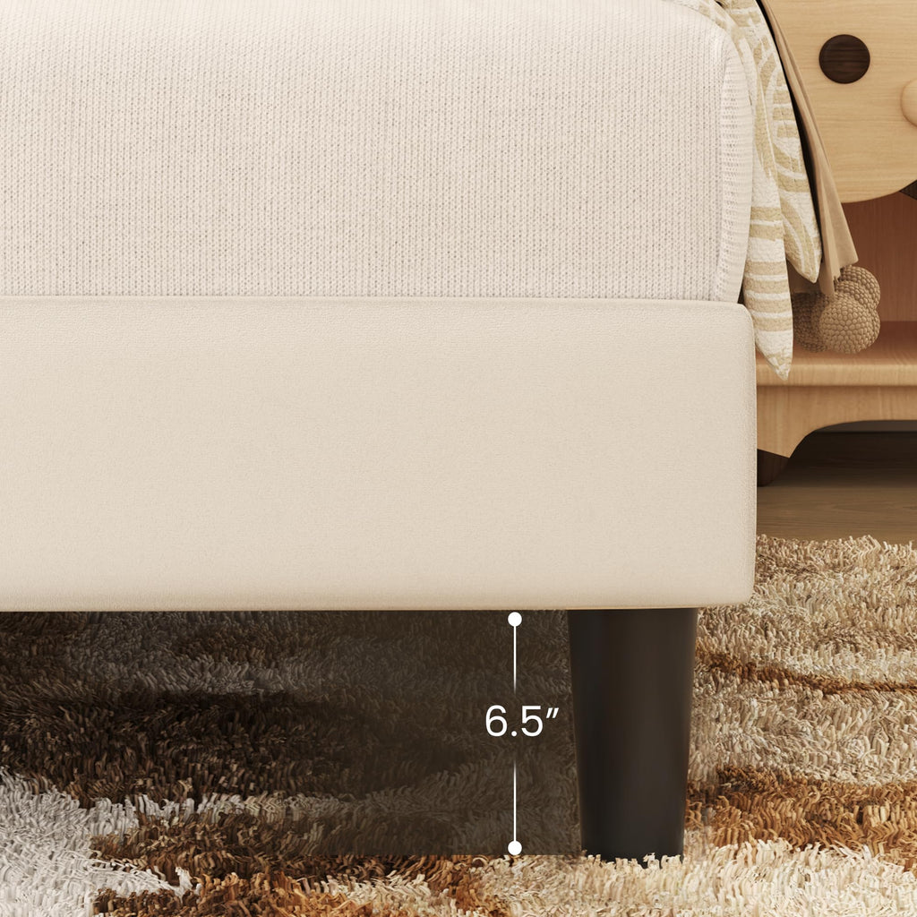 Beige Velvet Upholstered Twin Platform Bed Frame L544