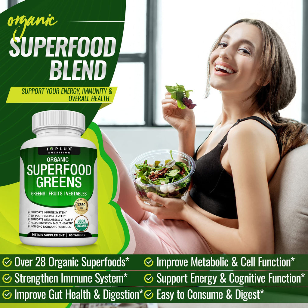 Organic Super Greens Capsules Superfood Supplement 60 Tablets J6003