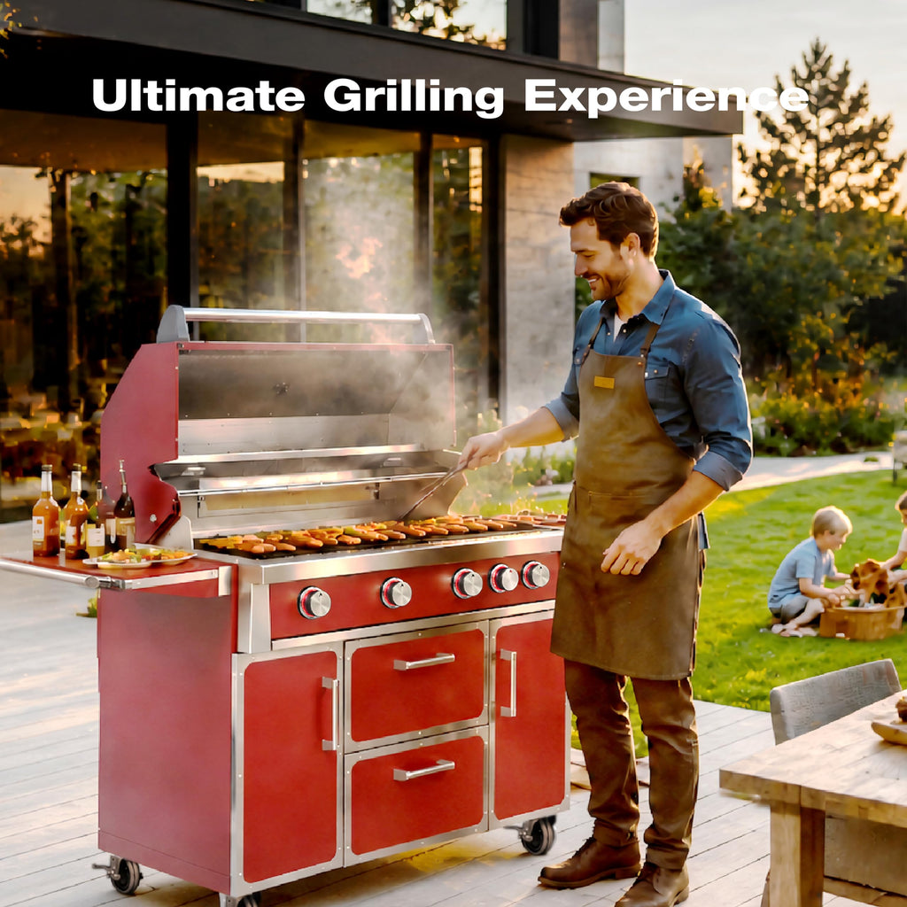 49" 5-Burner Red Propane Gas BBQ Grill X4905