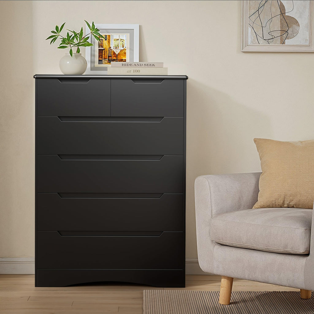 Black 6 Drawer Dresser V518