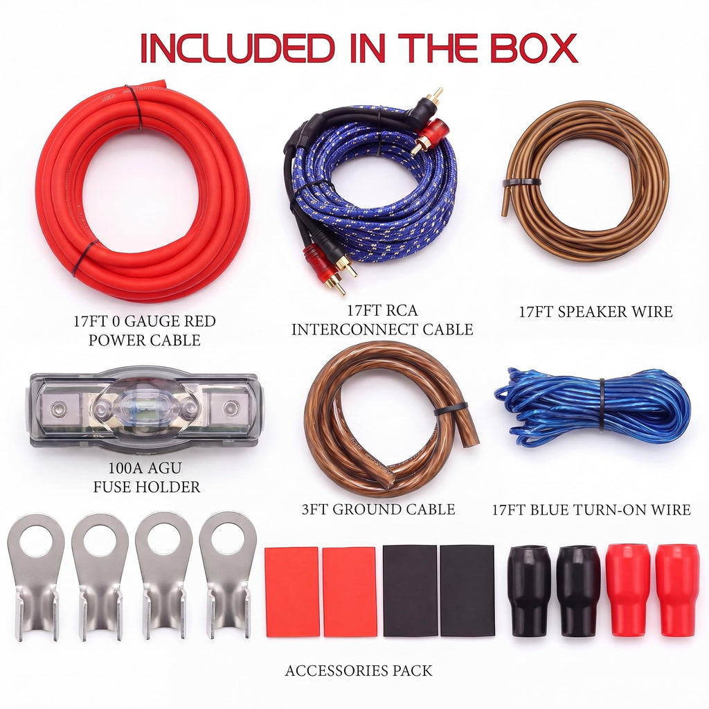 0 Gauge 3000 Watt Amp Wiring Kit with Power RCA Speaker Wire I264799