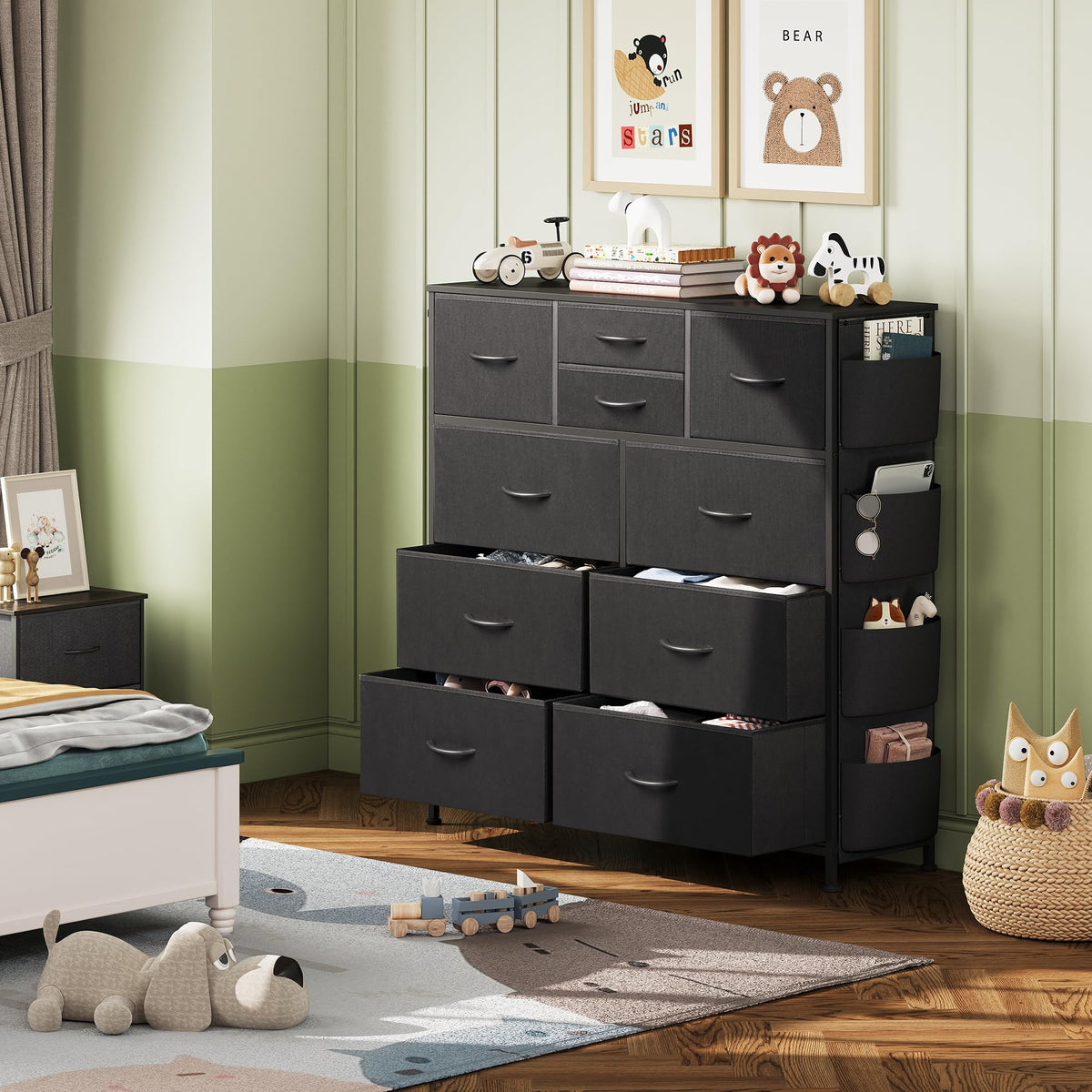 Black 10 Drawer Fabric Dresser L48238