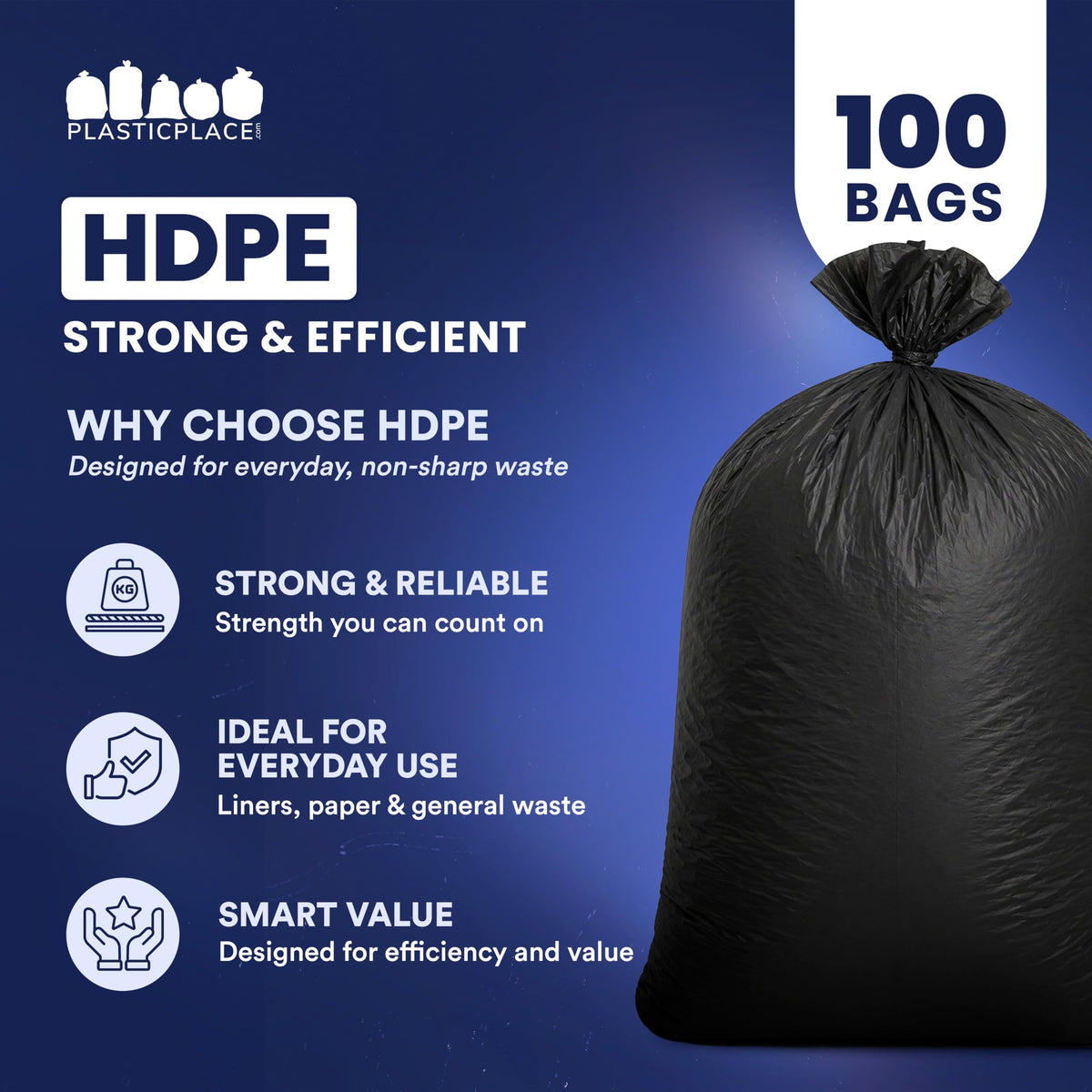 55-60 Gallon Heavy Duty Black Trash Bags, 100 Count O5162
