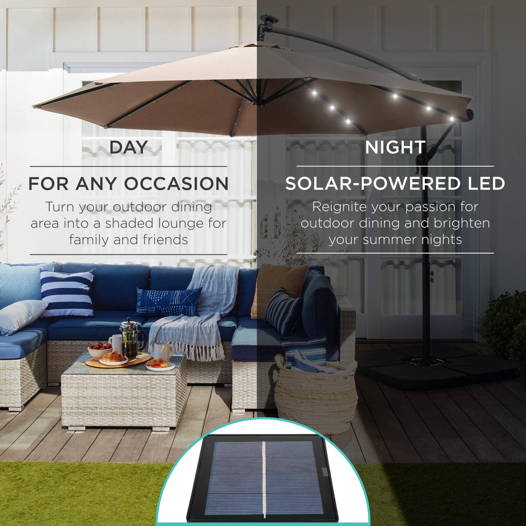 10ft Solar LED Offset Cantilever Patio Umbrella U45362