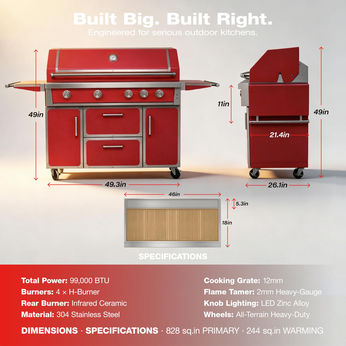 49" 5-Burner Red Propane Gas BBQ Grill X4905