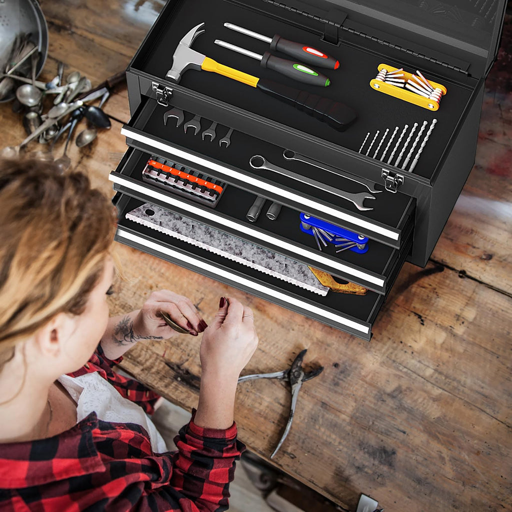 Portable Metal 3 Drawer Lockable Tool Box Y905940