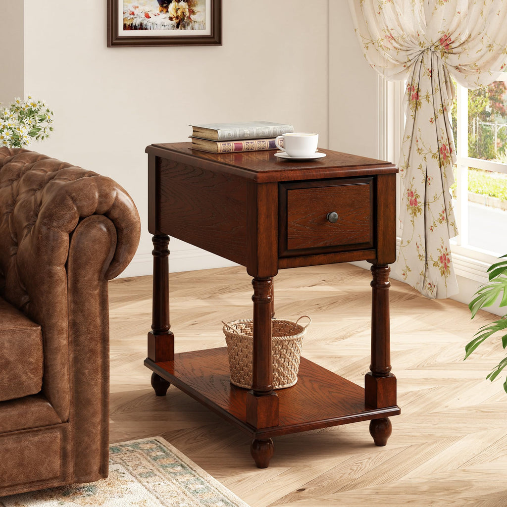 Narrow Wood End Table with Drawer O681