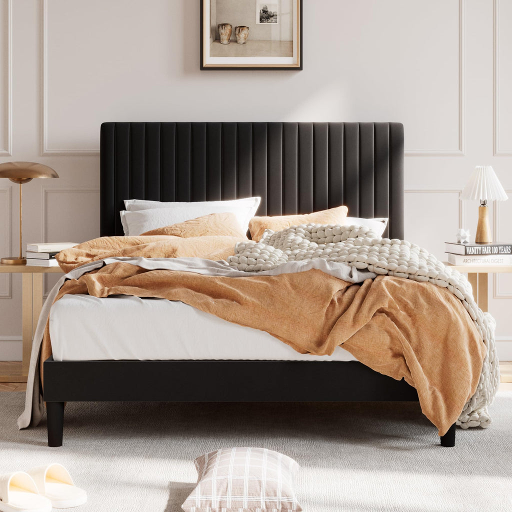 Queen Upholstered Platform Bed Frame with Adjustable Headboard T841759