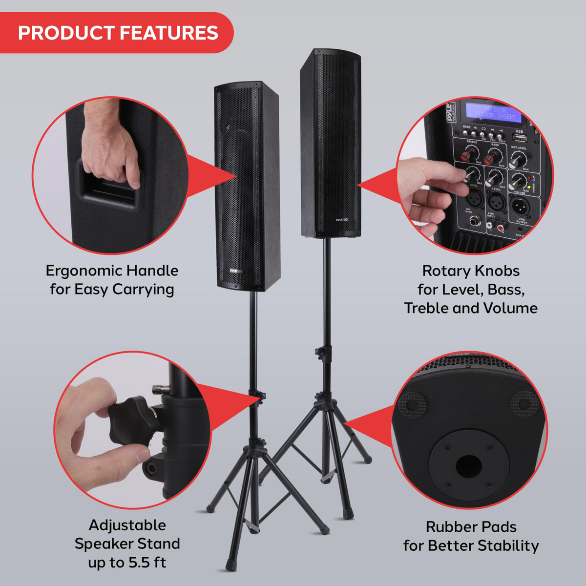 2000W Bluetooth PA Speaker System with LED Lights and Tripod Stands N515515